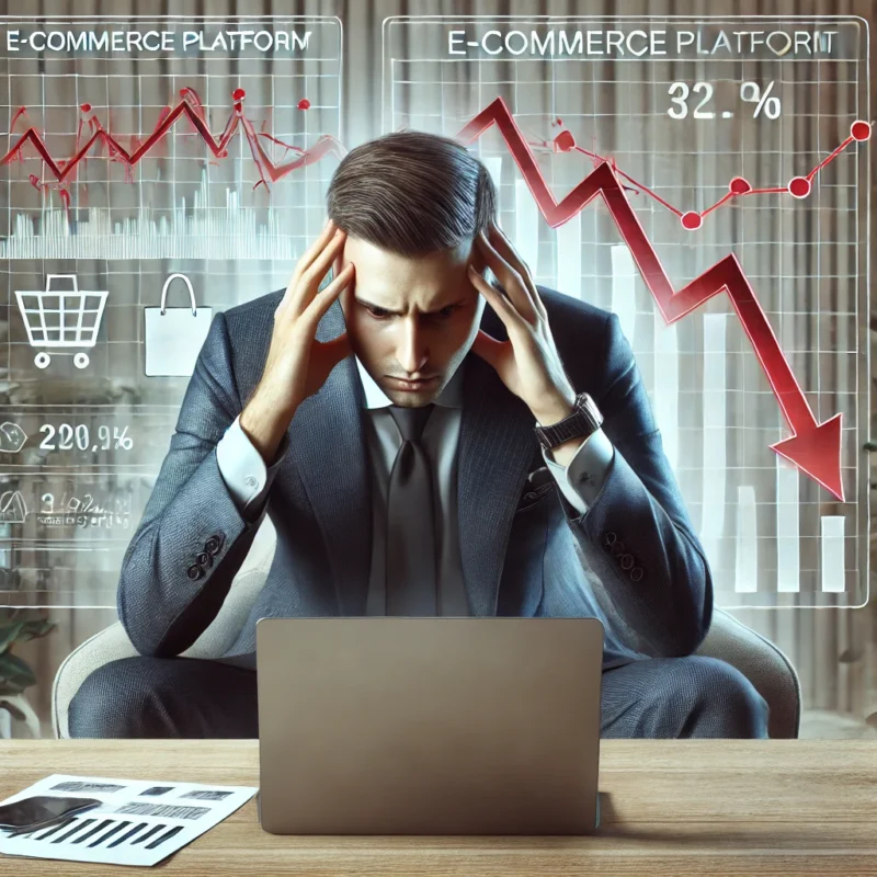 DALL·E 2024-10-11 16.05.37 - A realistic, digital illustration of a businessman sitting at a desk with a laptop and financial charts, looking worried due to visible losses. The ba | Beyond The Punchlines