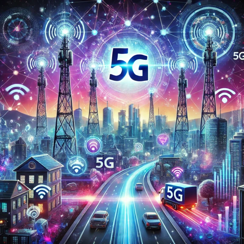 DALL·E 2025-02-20 12.10.58 - A futuristic digital illustration of India's technological transformation with 5G. The image features a vibrant city skyline with 5G towers emitting b | Beyond The Punchlines